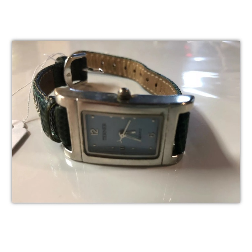 Terner, watch, green leather band, no battery.: